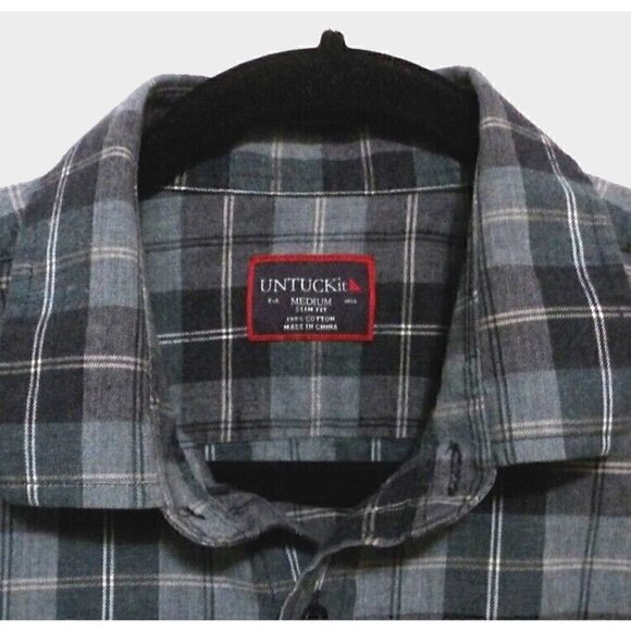 UNTUCKIT 100% cotton blue & gray flannel long sleeve button down shirt men's M - Picture 4 of 6